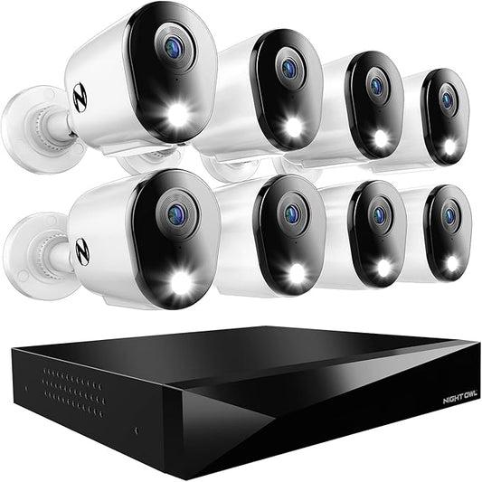 Night Owl 2-Way Audio 12 Channel DVR Video Home Security Camera System with (8) Wired 2K HD Indoor/Outdoor Deterrence Cameras and 2TB Hard Drive (Add up to 4 More Wired and 4 Wi-Fi Cameras) (8 Camera)