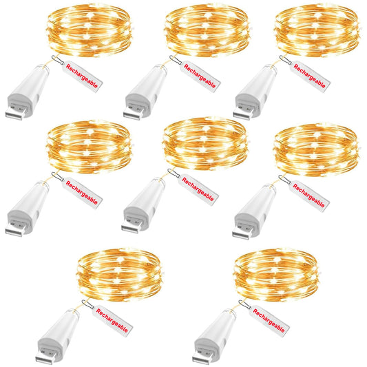 OUSMIN Rechargeable Fairy Lights - 20 LED String Lights, USB Battery Operated, 7ft, White, for Mason Jars and Wedding Decor