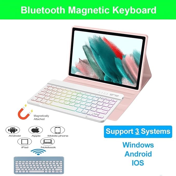 Keyboard case for Samsung Galaxy Tab A11 Plus / A9 Plus 11 inch, Bluetooth Backlit A9+ Keyboard Case with S Pen Holder for A11+ 11", Rose Gold