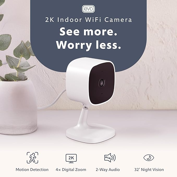 Swann EVO 2K Indoor Wi-Fi Security Camera: 2K HD Video, Compact Plug-in, Sound/Motion/pet/Person Detection, Live View, Night Vision, 2-Way Talk & Siren, Baby Monitor, Local/Cloud Storage, Easy Setup
