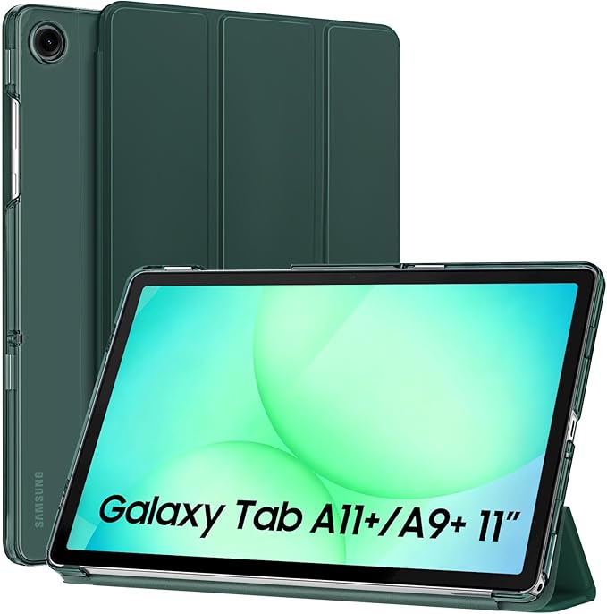 MoKo Case for Galaxy Tab A11+ Plus/A9+ 11-Inch 2025/2023, Slim Stand Protective Smart Cover with Hard PC Translucent Back Shell for Galaxy Tab A11+/A9 Plus Tablet, Auto Wake/Sleep, Midnight Green