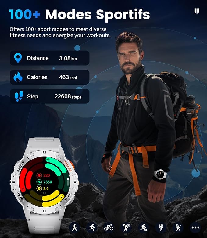 LIGE Military Smart Watches for Men(Answer/Make Calls) with LED Flashlight,530mAh Large Battery,1.43" AMOLED Outdoor Sports Smartwatch with 170+ Sport Modes,Fitness Tracker for iOS Android,Sliver