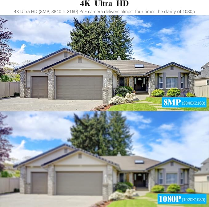 4K/8.0 Megapixel & 130° Ultra Wide-Angle 2-Way Audio PoE Outdoor Home Security Camera System Wired Outdoor Video Surveillance IP Cameras System DVR System