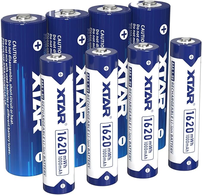 XTAR 1.5V AA AAA Batteries 4-Pack (4X AA 4150mWh + 4X AAA 1620mWh) - Pilas Recargables de Litio, High Capacity Rechargeable Batteries for Electronics, Toys, Flashlights