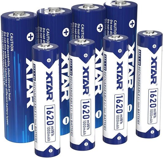 XTAR 1.5V AA AAA Batteries 4-Pack (4X AA 4150mWh + 4X AAA 1620mWh) - Pilas Recargables de Litio, High Capacity Rechargeable Batteries for Electronics, Toys, Flashlights