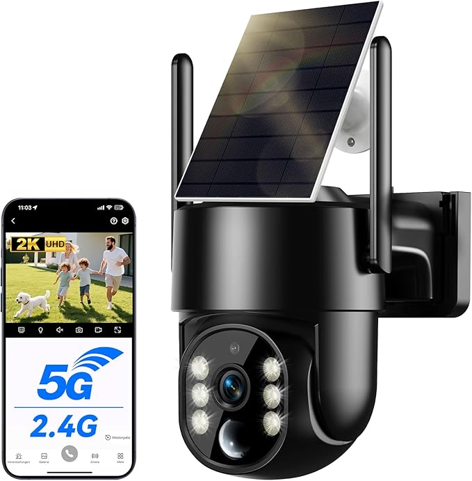 Solar Security Cameras Wireless Outdoor, 5G&2.4GHz Cameras for Home Security, 2K Solar Outdoor Camera, Color Night Vision, AI Human Detection, 2-Way Talk, Siren Alarms (2-Pack)