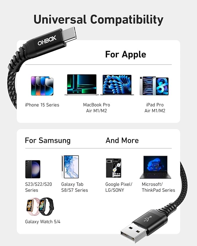 USB to USB C Cable 60W Fast Charging [2 Pack 3FT], USB A to USB C Cable for CarPlay, Durable Braided USB Type C iPhone Charger USBC Cord for iPhone 17/16/15/Pro Max, Samsung Galaxy S23 and More-Black