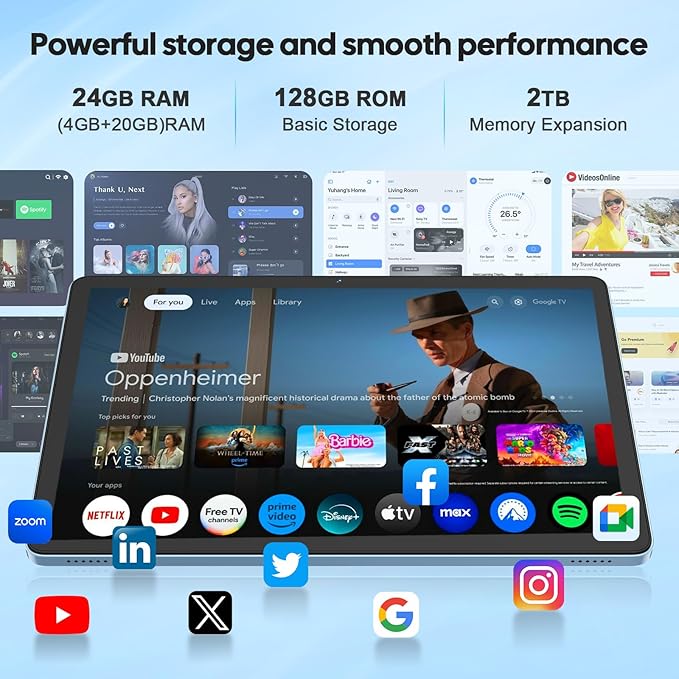 2026 11 inch Tablet, Android 15 Tablet with Keyboard, 24GB RAM+128GB ROM(2TB Expand), 8000mAh, Gemini AI, 2.4G/5G WiFi, BT5.0, GMS, Octa-core, 2 in 1 Tablets with Case, Mouse, Stylus(Green Case)