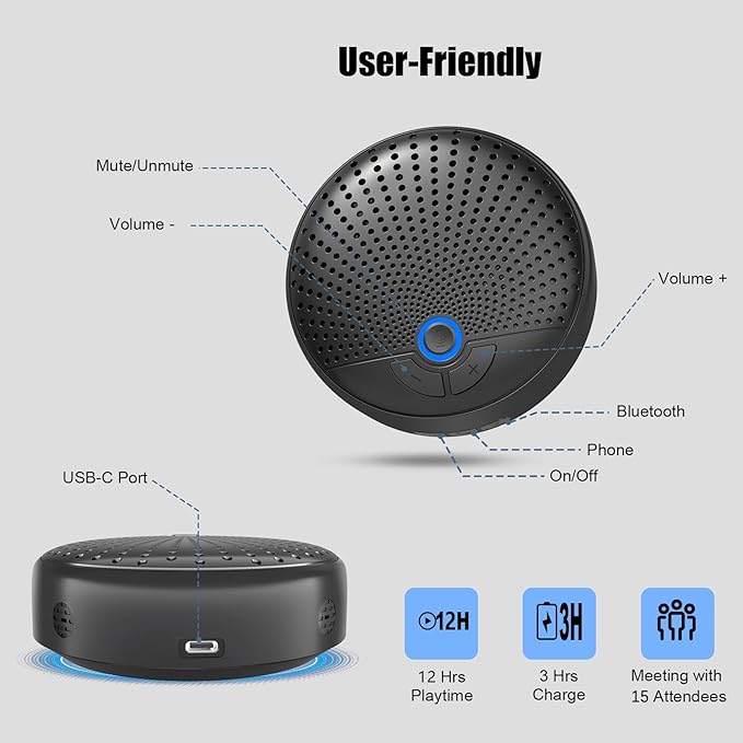 CM900 Conference Speaker and Microphone, 4 AI Mics 360° 20ft (7m) Voice Pickup, Noise Reduction, USB C & Bluetooth 5.3 (20m & 66ft) Speakerphone for 16 People, Compatible with Leading Platforms