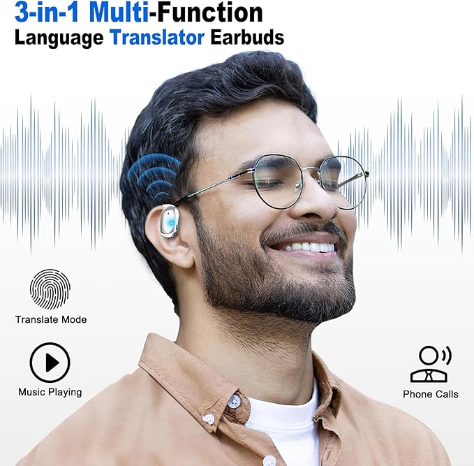 Language Translator Earbuds, Two-Way Instant Language Translator Real Time with APP for 130 Languages, Fast Reaction Translation Device, for Travel, Gift and Learning (White)
