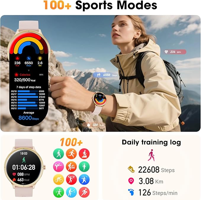 Smart Watch, 1.75" AMOLED Smartwatch for Men Women(Answer/Make Call), Fitness Activity Tracker Heart Rate/Sleep Monitor/Pedometer, IP68 Waterproof, 100+ Sport Modes Smart Watches for Android iPhone