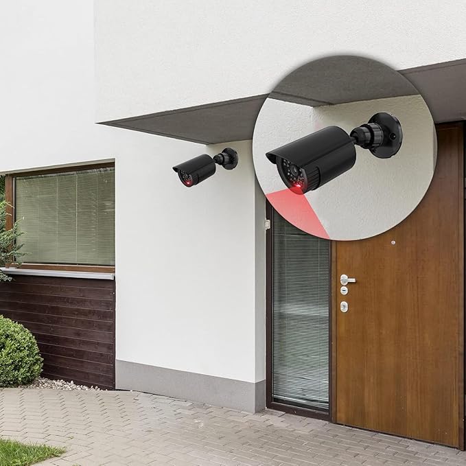 WALI Dummy Fake Simulated Surveillance Security CCTV Dome Camera Indoor Outdoor with One LED Light, Warning Security Alert Sticker Decal (TC-B4), 4 Packs, Black