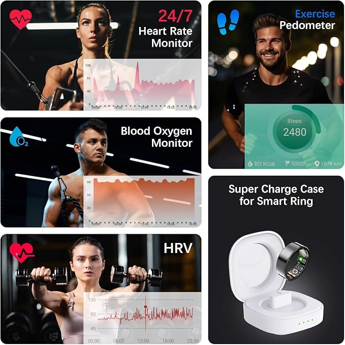 Health Tracker Ring, Smart Health Ring for Women Men with Heart Rate, Blood Oxygen, Sleep Monitor, Steps,Calories, No Subscription Fee, IP68 Waterproof Smart Ring for iPhone & Android (Black, 13)