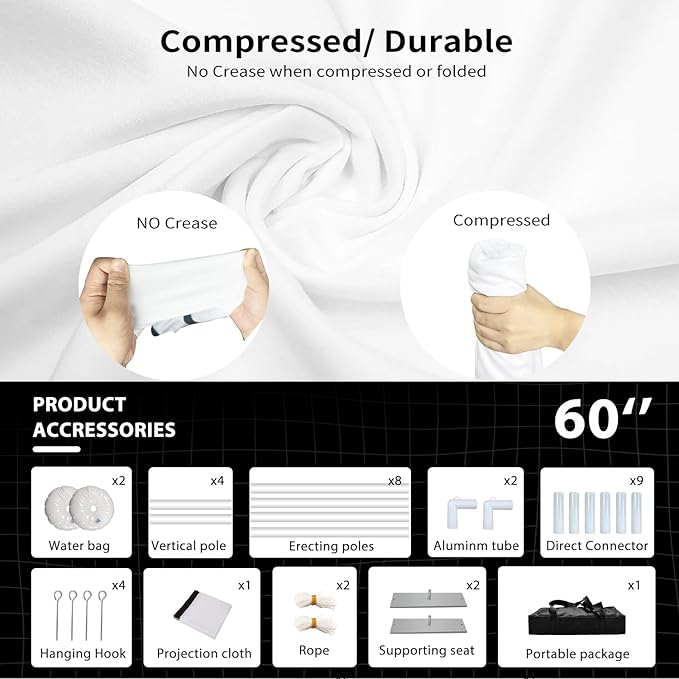 SKERELL Outdoor Projector Screen with Stand : Portable Projection Screen for Outside Theater Home Backyard Movies 60 inch [SK-60-US]