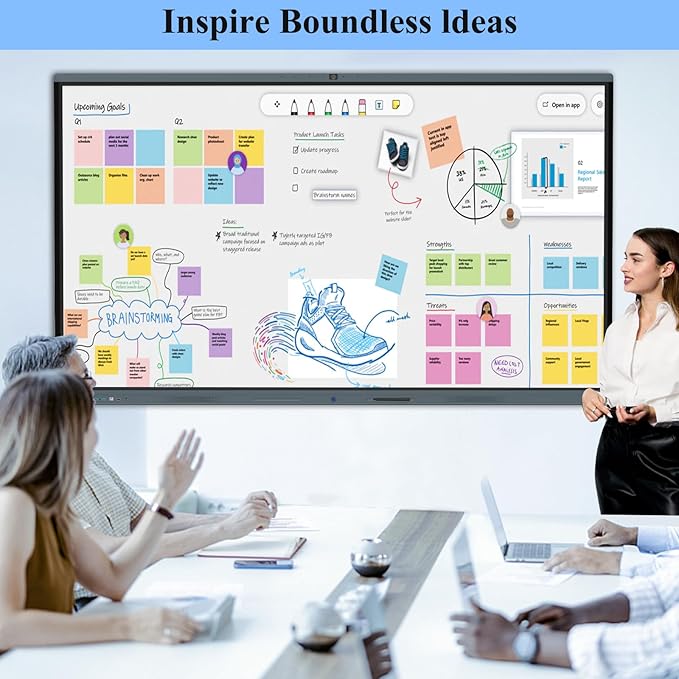 86'' Smart Board, 4K Touch Screen Interactive Whiteboard Display, AI Camera with 8 Mics, Android 13.0 8+128G, All in One Smartboard for Classroom Office Home (Board+Wall Mount)