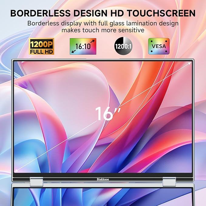 U16 Pro 16" Dual Portable Monitor Touchscreen, 1200P FHD Laptop Screen Extender with USB-C/HDMI, Plug & Play Foldable Travel Monitor for Laptop/Mac/PC/Phone/Windows, VESA Mountable