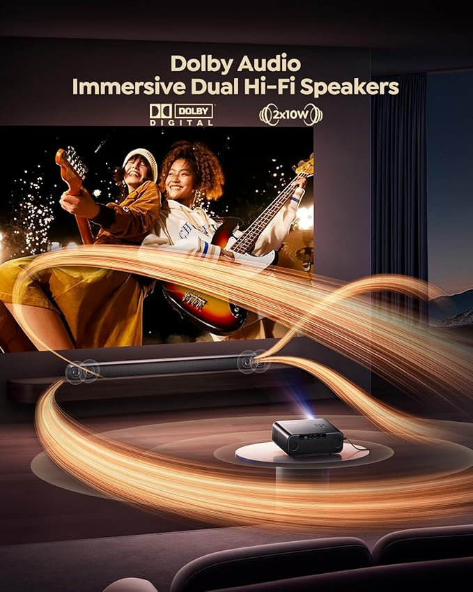 [Built-in Official Apps/4K Support] Smart Outdoor Projector with WiFi and Bluetooth, 800ANSI Movie Projector, DoIby Audio with Dual Speaker, Auto Focus w/ YouTube&PrimeVideo Proyector, Upgrad P62 Pro