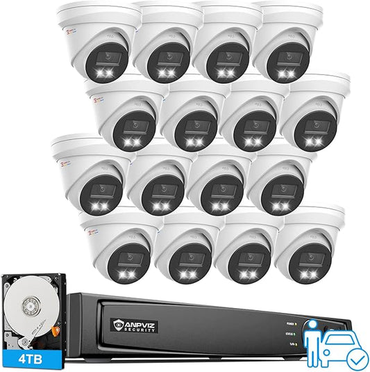 Anpviz 16CH PoE Security Camera System with AI Human/Vehicle Detection,16pcs Wired 5MP IP Cameras with Mic, Smart Dual Light Color Night Vision, True WDR,4K 16CH NVR with 4TB HDD for 24/7 Recording