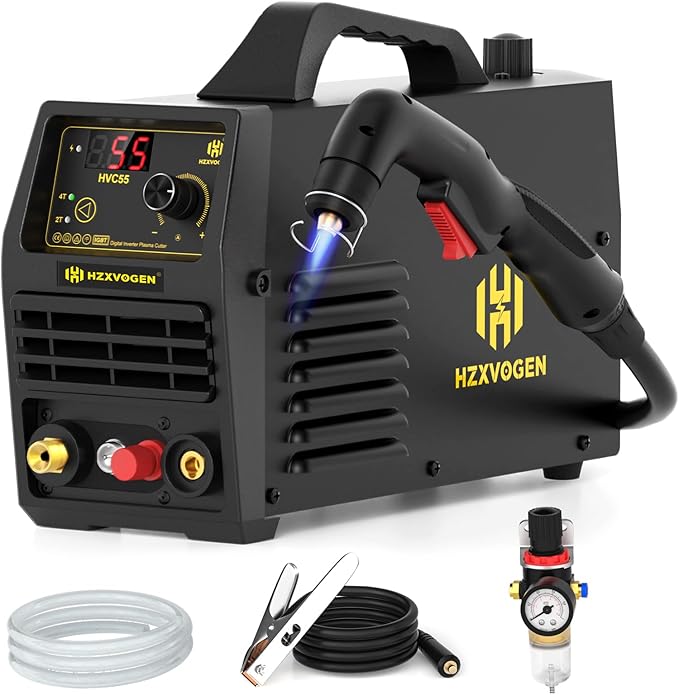 H HZXVOGEN Plasma Cutter 55A Non Touch Pilot Arc Plasma Cutters 110/220V Dual Voltage, Digital Display DC IGBT Inverter HF Air Plasma Cutting Machine, 1/2" Clean Cut 4/5" Max Cutting & 2T/4T(HVC55)