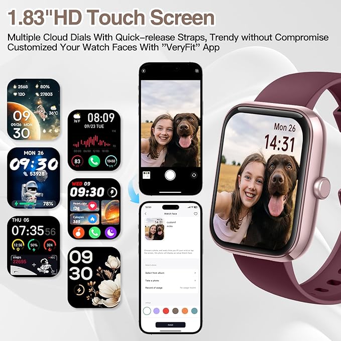 Smart Watch for Women Men with Bluetooth Call, Alexa Built-in Smartwatch, 1.83"DIY Dial Fitness Watch with Sleep Heart Rate Monitor, 110+ Sport Modes, IP68 Waterproof Watch Compatible with Android iOS