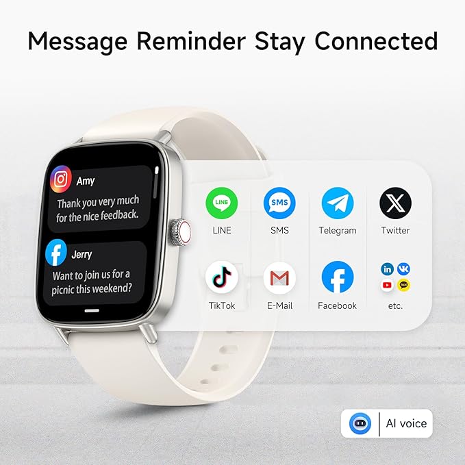 Smart Watch for Women, 1.85" HD Smartwatch Compatible iPhone/Samsung/Android (Answer/Make Calls), 100+ Sport Modes Fitness Tracker with Heart Rate/Sleep/SpO2 Monitor, IP68 (Beige)
