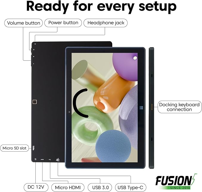 Fusion5 Built in USA 10.1” Windows 11 Professional Tablet PC FWIN232 PRO N5, 12GB RAM, 512GB SSD, Intel 13th Gen, Full HD Windows Tablet, USB C, HDMI - 2 Year Full Warranty with Accidental Damage