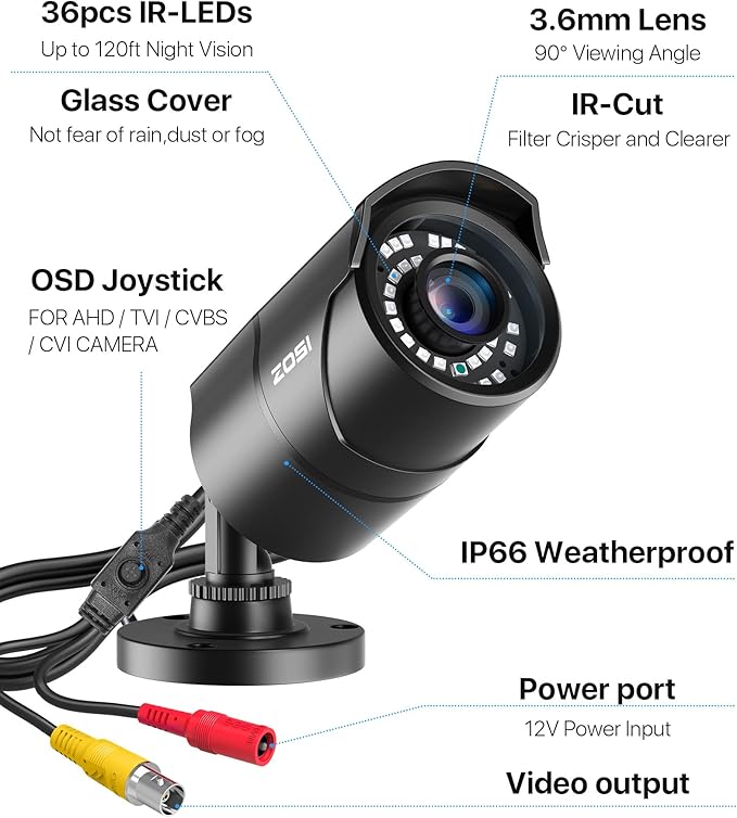 ZOSI 1080P HD 1920TVL Hybrid 4-in-1 TVI/CVI/AHD/960H CVBS CCTV Surveillance Weatherproof Bullet Security Camera Outdoor Indoor,120ft Night Vision,For HD-TVI,AHD,CVI and CVBS/960H analog DVR