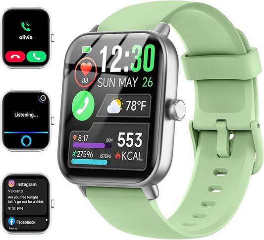 Smart Watches for Women/Men, Smart Watch for Android Phones and iPhone Compatible, Alexa Built-in, 1.8" Fitness Watches for Women, IP68 Waterproof /Bluetooth Call, Heart Rate/Sleep Monitor, Green