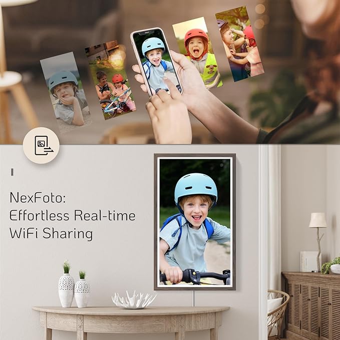 NexFoto 32 Inch Large Digital Picture Frame 64GB, Digital Photo Frame 1920x1080 IPS FHD, Remote Control, Auto-Rotate, Easy to Share Photos/Videos via App/USB, Gifts for Mom Christmas, Dark Wood