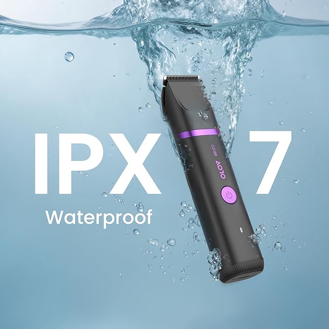 Groin & Body Hair Trimmer for Men - Electric Shaver for Pubic Hair, Chest, Legs - Ball Pubic Groomer, LED Light, Replaceable Ceramic Blade Heads, USB-C Recharge Dock, Waterproof Hygiene Razor, Purple