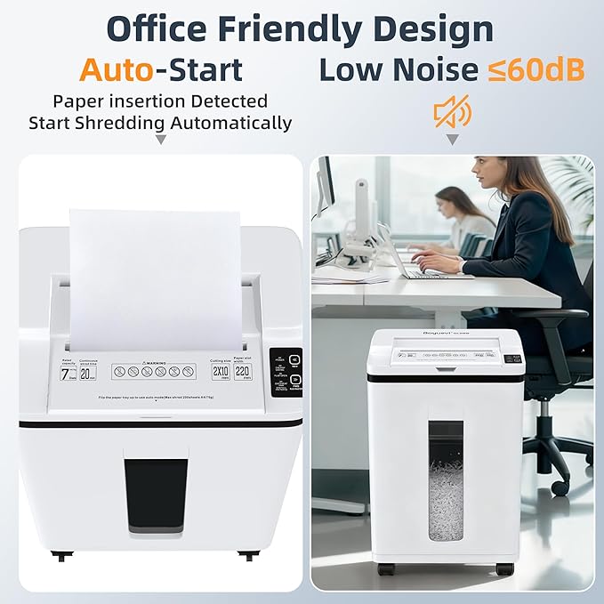 200-Sheet Auto Feed Paper Shredder, 40 Min Non-Stop Heavy Duty Shredders, P-5 Ultra Security Commercial Paper Shredder for Home Office, Micro Cut Shredder with Casters, 5.8 Gal, <60 dB(Beige)