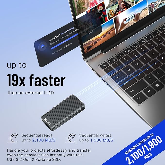 1TB External Hard Drive, Up to 2100MB/s, USB 3.2 Gen 2 Portable SSD, External Solid State Drive for Mac, Windows PC, Laptops, Gaming, iPhone — Ideal for File Backup, Content Creators & Videographers