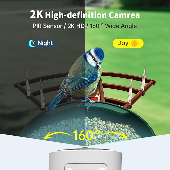 Smart Bird Feeder with Camera Solar Powered & AI Bi rd Identification, 2.4Ghz WiFi Bird feeders for Outdoors, 2K Live Video, Nstant Arrival Alerts - Dark red-Green