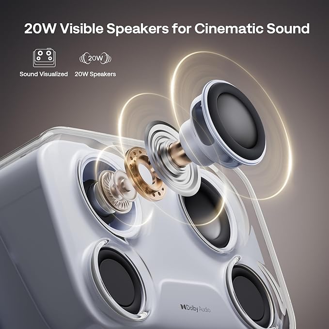 Aurzen BOOM mini Google TV 4K Supported Smart Portable Projector with WiFi and Bluetooth, Outdoor & Home Movie Projector with 20W Speakers DoIby Audio, Real-Time Focus, 500 ANSI Lumens, Blue