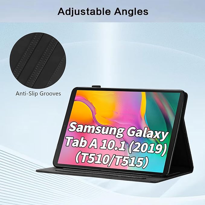 Case for Samsung Galaxy Tab A 10.1 2019 Model SM-T510/T515, Multi-Angle Viewing Smart Stand with Pocket PU Leather Tablet Cases Flip Folio Cover Black