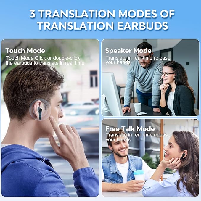 Translation Earbuds,Real Time Noise Cancelling Wireless Earbuds,144 Translation Languages Bluetooth Headphones,Fast Reaction Translation Device (Black)