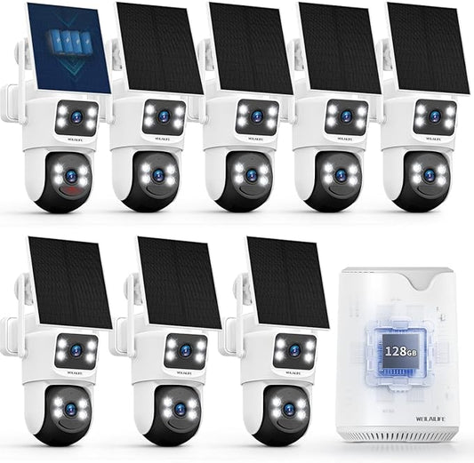 【Auto Tracking & 2-Way Audio】 Solar Powered PTZ Camera System, Wireless Outdoor Security Cameras, WiFi Home Video Surveillance Systems DVR Kits