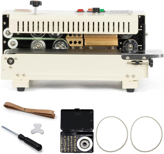 U.S. Solid Continuous Bag Band Sealer Tabletop Sealing Machine, Automatic Horizontal Band Sealer with Digital Temperature Control for 0.02-0.08mm PVC Bags Films Stamp Coding 110V
