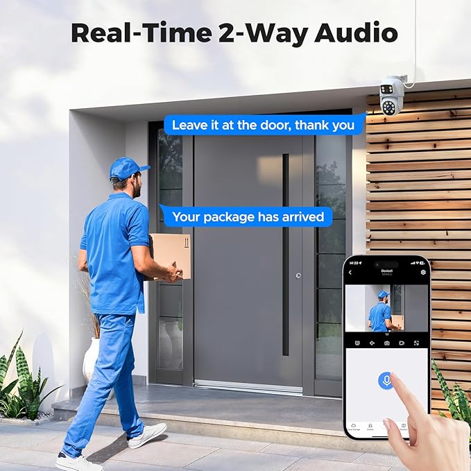 CAMCAMP POE Security Camera System,Dual Lens Wired Security Camera System Outdoor,4pcs 2-in-1 Cameras,2-Way Audio,Auto Tracking,PTZ, Color Night Vision, 8CH NVR with 500GB HDD for 24/7 Recording
