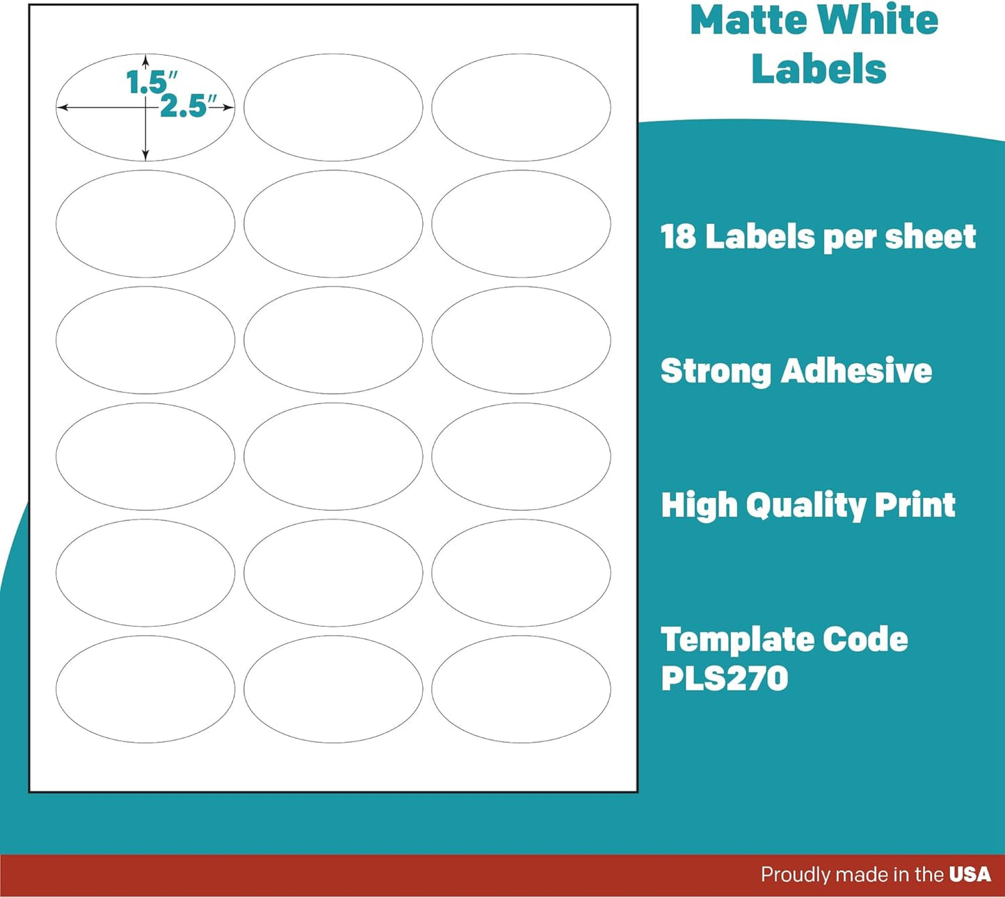 Premium Label Supply White Sticker Oval Labels – 2.5" x 1.5" Oval – Laser/Inkjet Compatible – (18 per Sheet), 100 Sheets – 1,800 Total Adhesive Labels