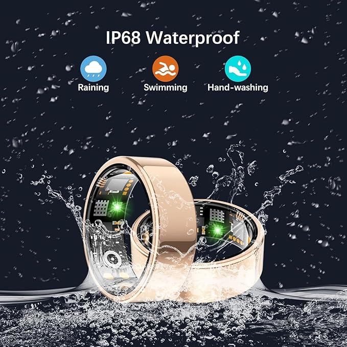 Health Tracker Ring, Smart Health Ring for Women Men with Heart Rate, Blood Oxygen, Sleep Monitor, Steps,Calories, No Subscription Fee, IP68 Waterproof Smart Ring for iPhone & Android (Rose Gold, 9#)
