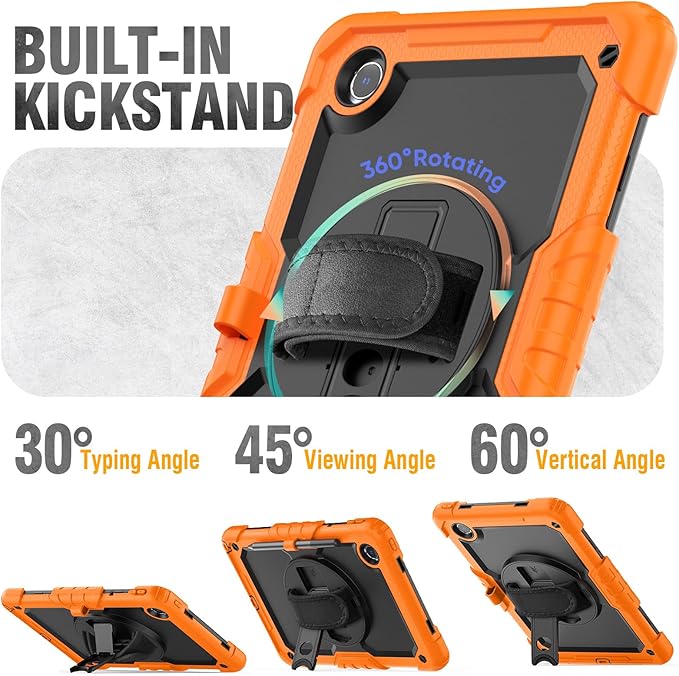 HXCASEAC Case for Samsung Galaxy Tab S6 Lite 10.4 inch, Protective with Screen Protector/Hand Strap/S Pen Holder, Shockproof S6 Lite Tablet Case 2024/2022/2020 SM-P610 SM-P613 SM-P620 - Orange