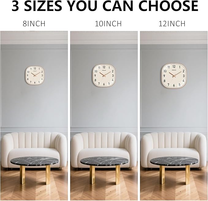 10 Inch Wall Clock, Silent Non Ticking Wall Clocks Battery Operated, Square Analog Decorative Wall Clocks for Bedroom Living Room Office Home Gym Porch Decor Indoor Outdoor Clock, Rose Gold