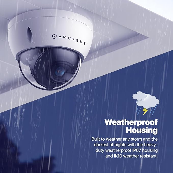 Amcrest 2-Pack UltraHD 4K (8MP) Dome POE IP Camera, 3840x2160, 98ft NightVision, 2.8mm Lens, IP67 Weatherproof, IK10 Vandal Resistance, MicroSD Recording, White (IP8M-2493EW-AI-V3)