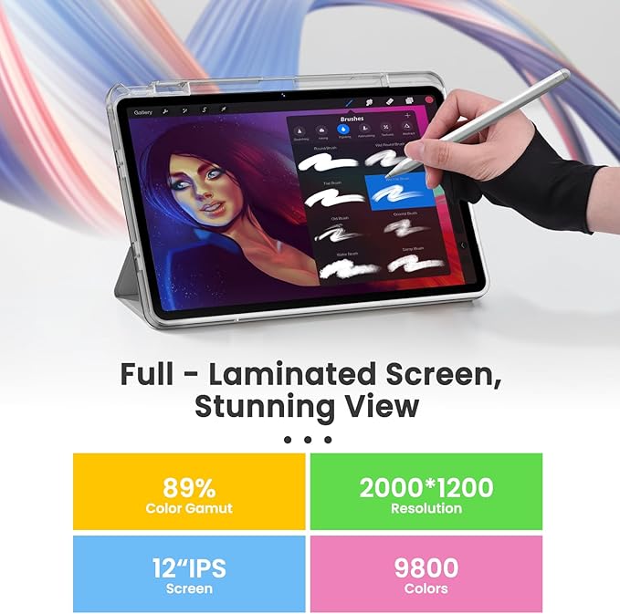 Android Tablet, Stylus & Flip Case Included, Octa-Core Processor, 12″ 2000×1200 FHD IPS Eye-Protection Display, Drawing & Note-Taking, 16GB RAM 256GB Storage, 8000mAh Battery – Gift for Students