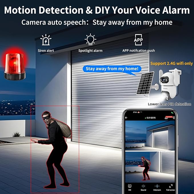Dual Lens Security Cameras Wireless Outdoor for Home Security,WiFi,2-Way Audio,Night Vision,Motion Detection,No mothly fee Cameras,IP65 Water Proof