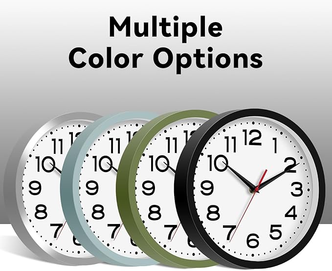 Wall Clock Silent Non-Ticking Modern Clock Battery Operated 12 Inch Small Classic Analog Decorative for Kitchen, Bathroom, Office, Bedroom, Home(Blue Gray)