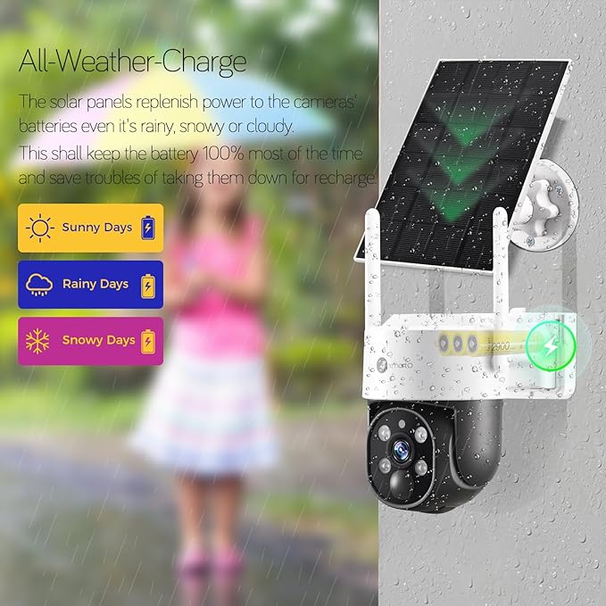 xmartO 2K QHD Wireless Solar Security Camera System for Homes, 2 Fixed Cameras & 2 PTZ Surveillance Cameras with WiFi 6 Base (Long Range WiFi, 4-CAM View, Past 120-day Storage, 0 Monthly Fee)