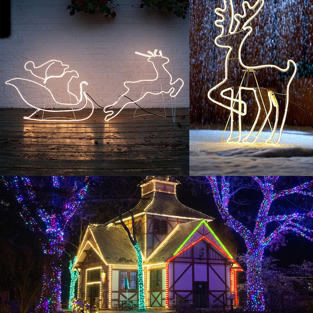 YQNLIFA LED Rope Lights, Dimmable 40ft, 432 LEDs, IP65 Waterproof, Warm White, Model WD12, Cuttable for Indoor/Outdoor Use