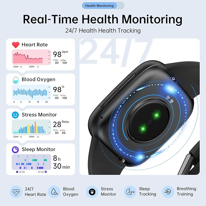 Latest Smart Watches for Women & Men - Performance Upgraded, 1.85-inch AMOLED HD Display (390x450), 12-Day Battery Life, 3ATM Waterproof (30m), Call , Health Monitoring, Fitness Tracking Smart Watch